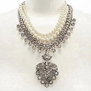Belle Badgley Mischka Rhinestone and Faux Pearl Statement Necklace